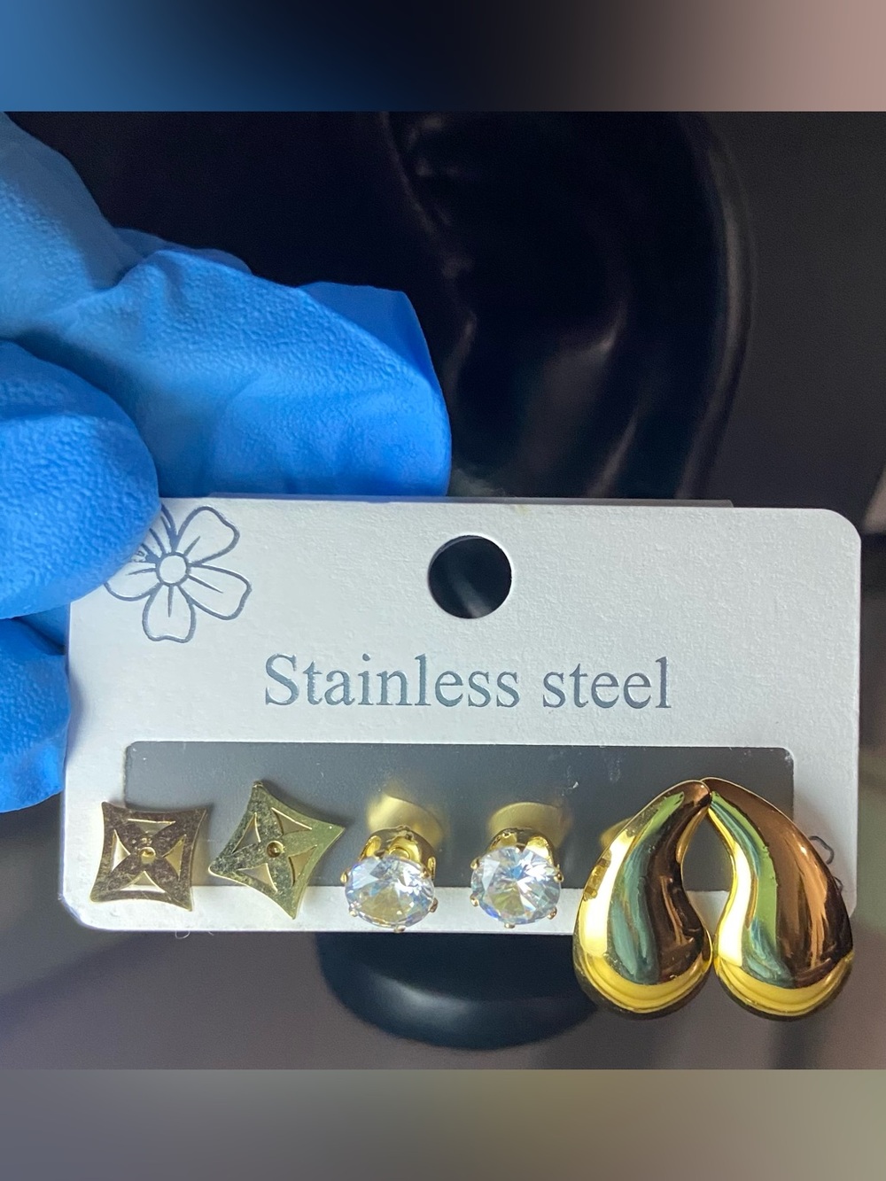 Gold Stainless Steel Mixed Stud Earring Set - 4 Pairs